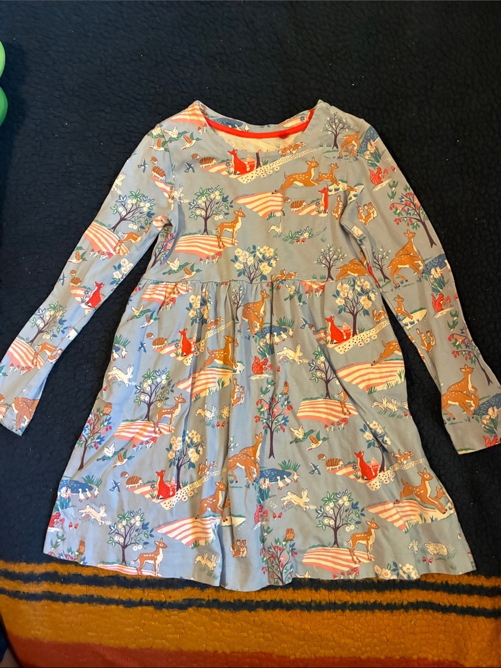 Mini Boden Blue Woodland Animal Print Long Sleeve Dress